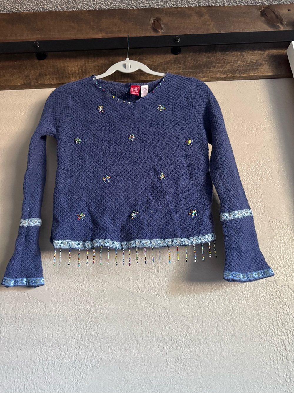 Girls' blue Beaded Trim Sweater Top